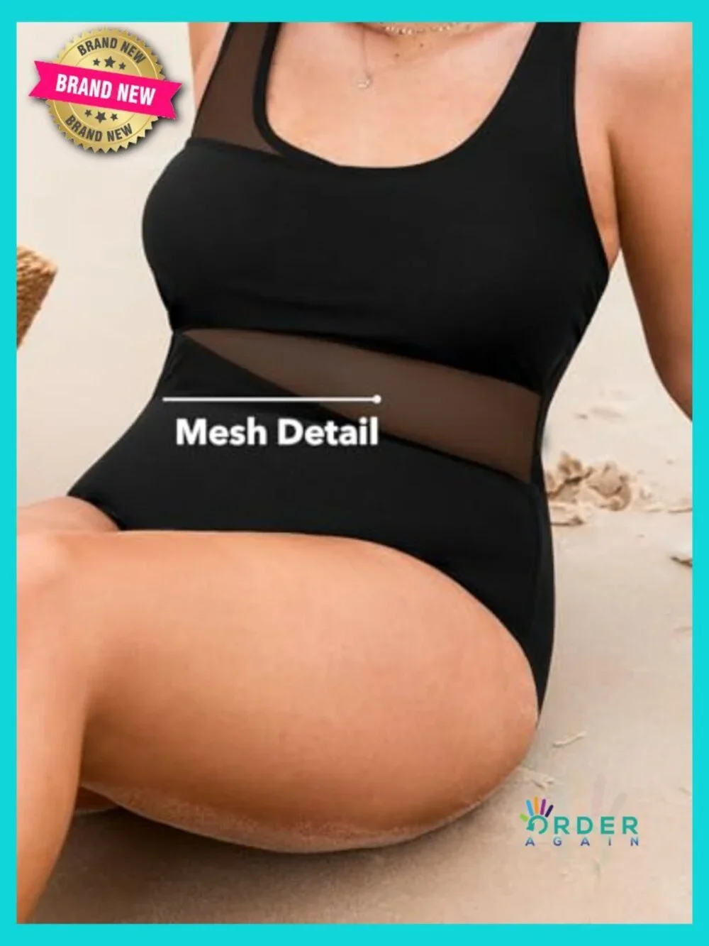 Plus Size One Piece Swimsuit Scoop Neck Adjustable Straps Mesh Swimwear
